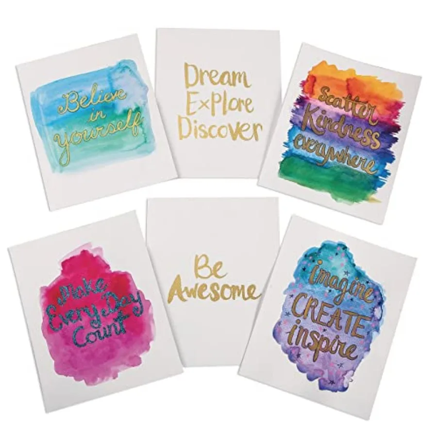 

Watercolor Resist Art Prints, 6 Each of 6 Inspirational Quotes for Adults and Teens, Use with Watercolor Paints, 8" x 10" Waterc