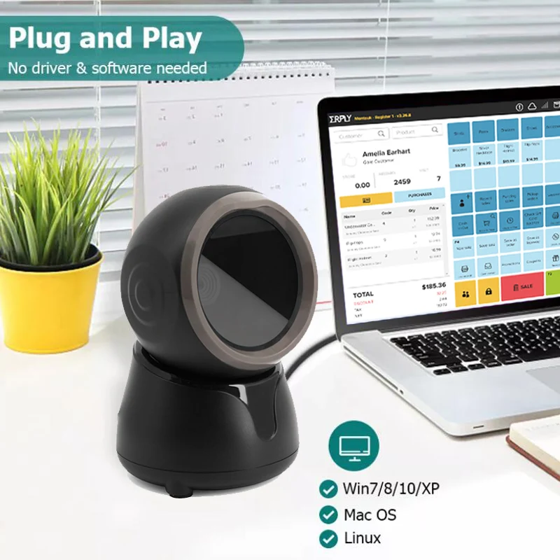 Imagem -02 - Desktop Omnidirectional Barcode Reader 2d Barcode Scanner qr Code Reader para Supermercado Auto Sense Data Matrix Cos Barras