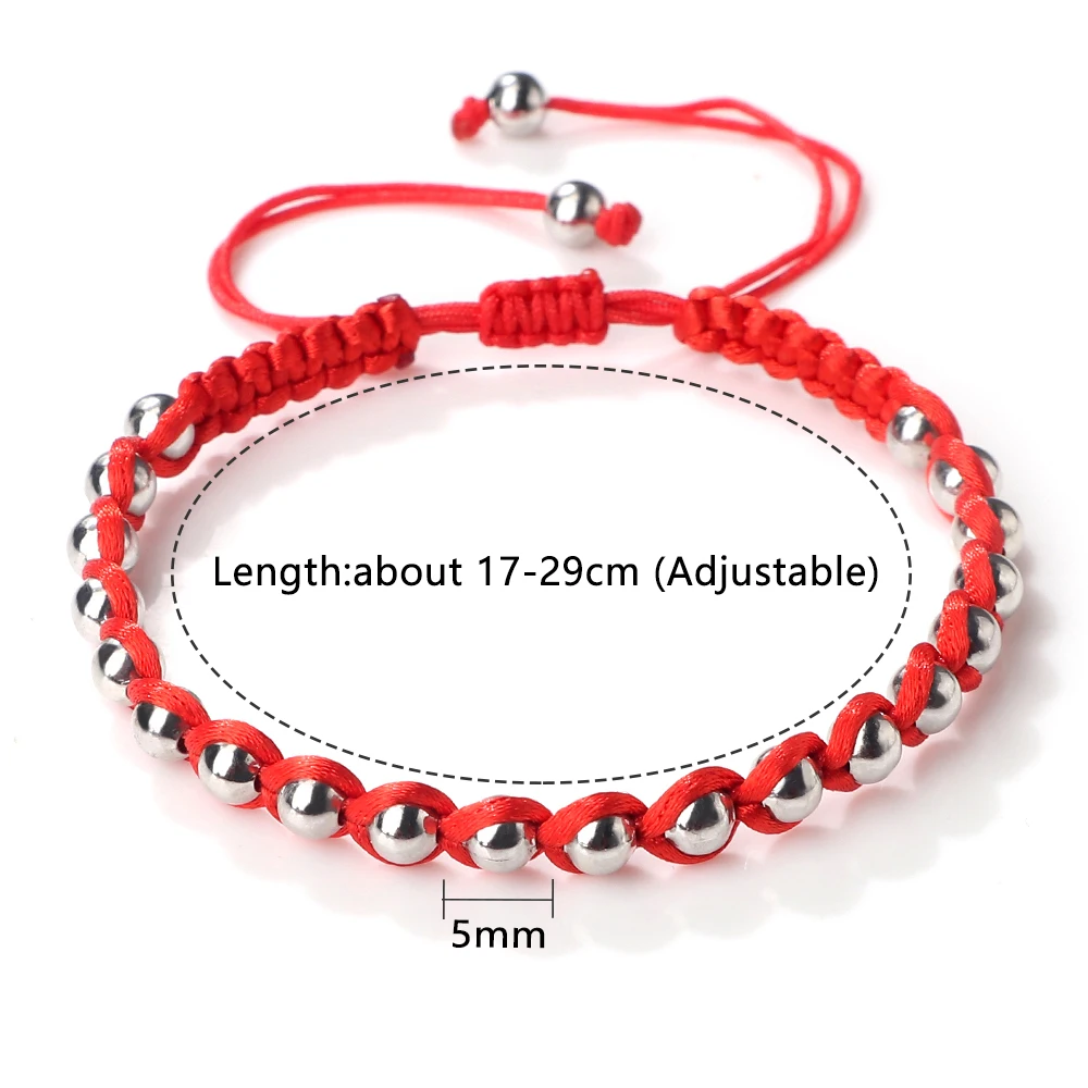 Lucky Red Rope Braided Bracelets Gold Silver Color 5mm Copper Beads Bangles Unisex Handmade Adjustable Wristbands Vintage Gifts