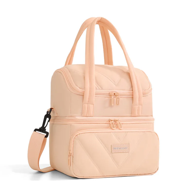 بلون طبقة مزدوجة حقيبة الغداء مانعة للتسرب سعة كبيرة حقيبة حفظ الطعام نزهة التخييم المحمولة حقيبة محمولة باليد