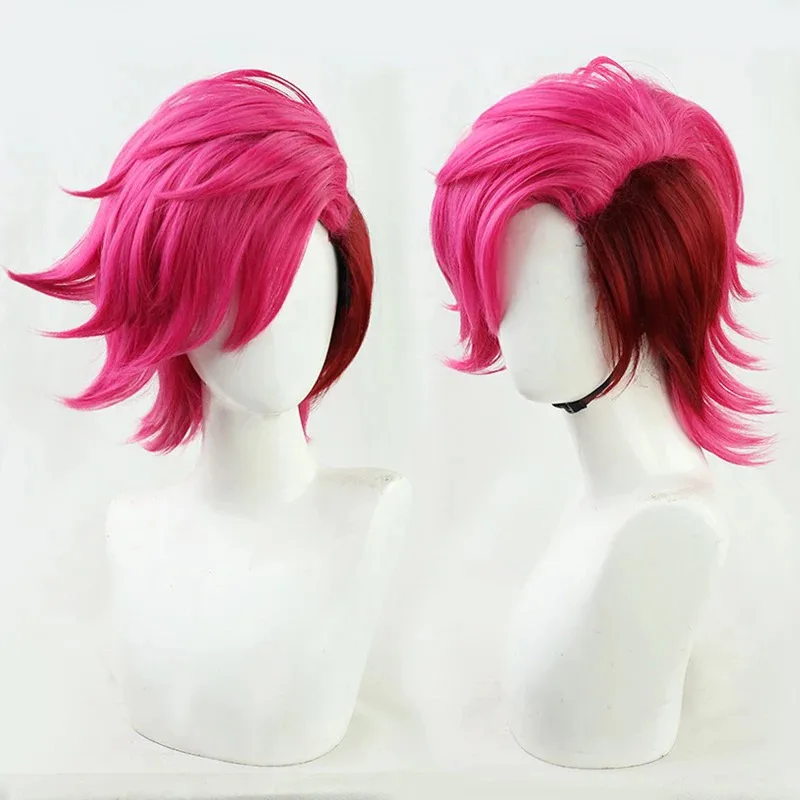 Game LOL Arcane Vi Cosplay Costume Wig Battle Outfits Rose Red Short Hair Halloween Carnival Party Suit Props For Women Menc;6,r