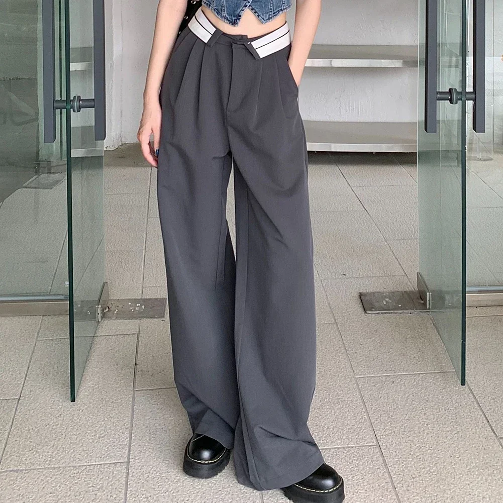 

Casual Outings Daily Commuting Gray High Waist Pants Elegant Wide Leg Casual Pants Loose Fit Pants Loose Fit Pants