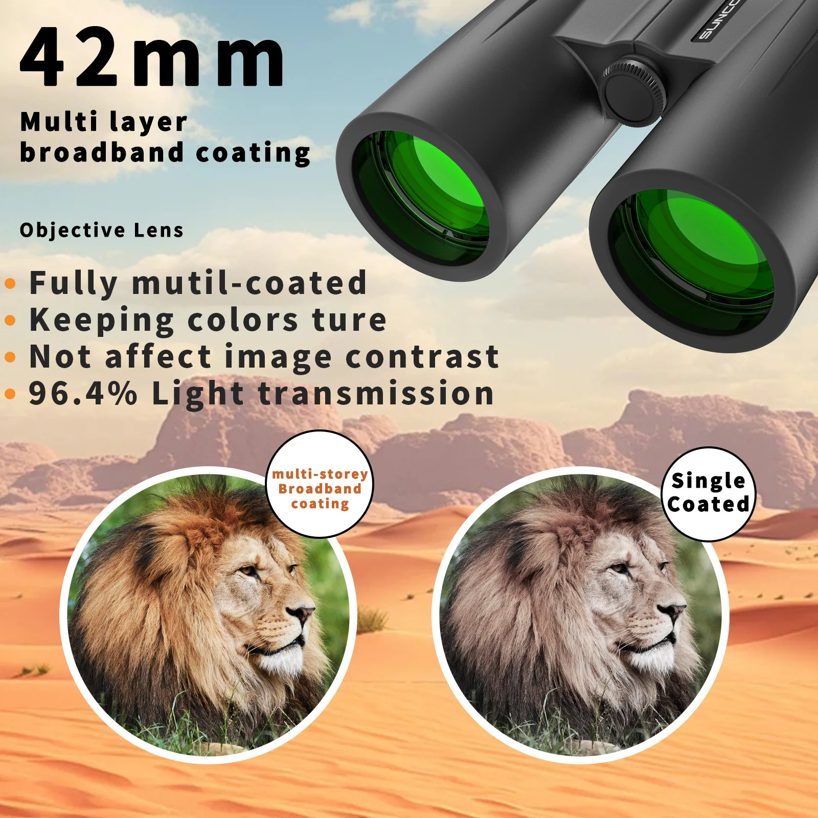SUNCORE 12x42 Professional Binoculars - Green Lens Coating for High Light Transmission, High-Performance & Durable, Ideal for Ou