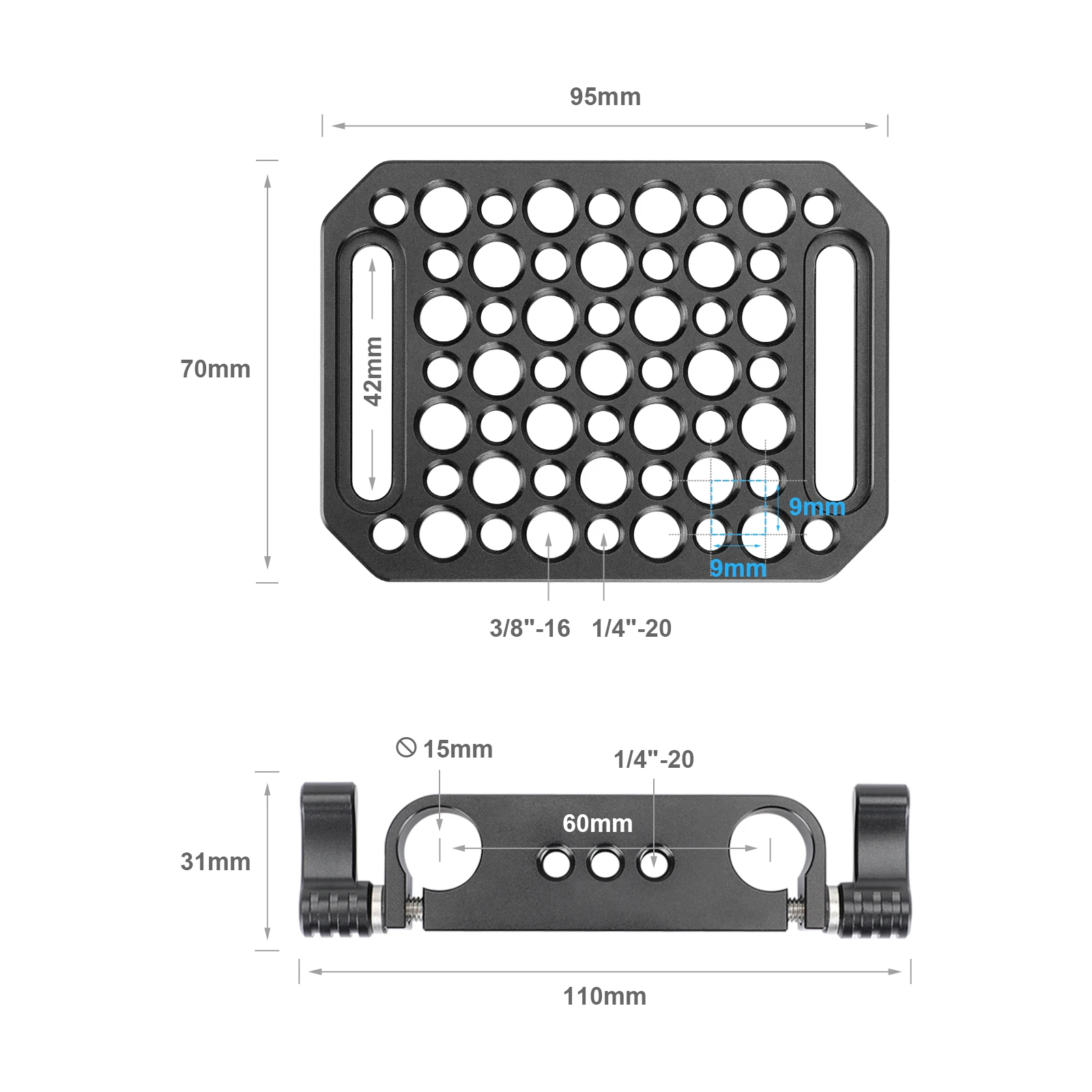 KIMRIG Cheese Plate Mounting With 15mm Dual Rod Clamp Base Plate For Blackmagic URSA Mini Camera And More Accessories