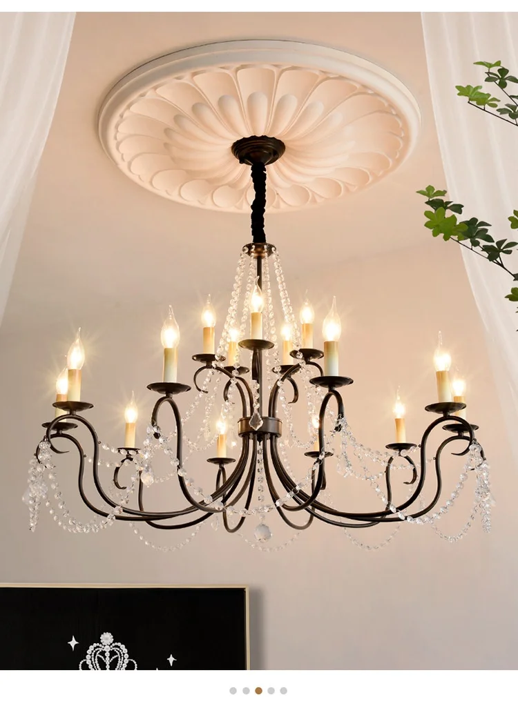 American Black Candle Chandelier Loft Crystal Pendant