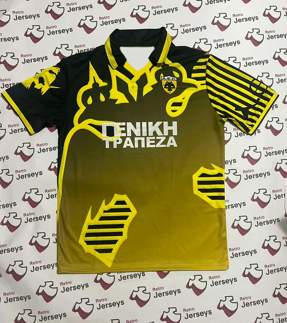 قميص AEK أثينا 1997-1999 Home - قمصان ريترو، قميص رياضي للرجال مطبوع ثلاثي الأبعاد