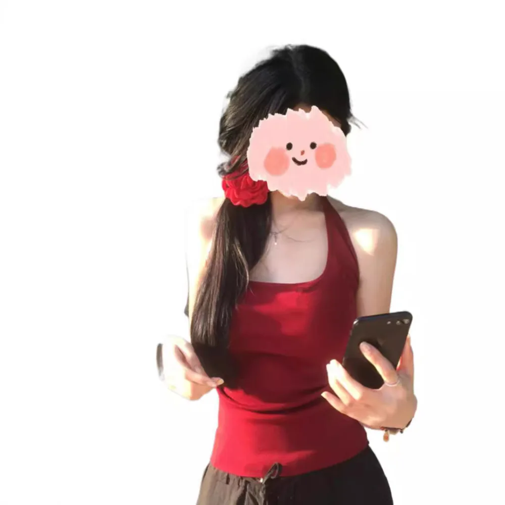 Casual Women Slim Halter Tank Top Summer Sexy Sleeveless Vest Crop Shirt Solid Color Breathable Modern Streetwear Fashion