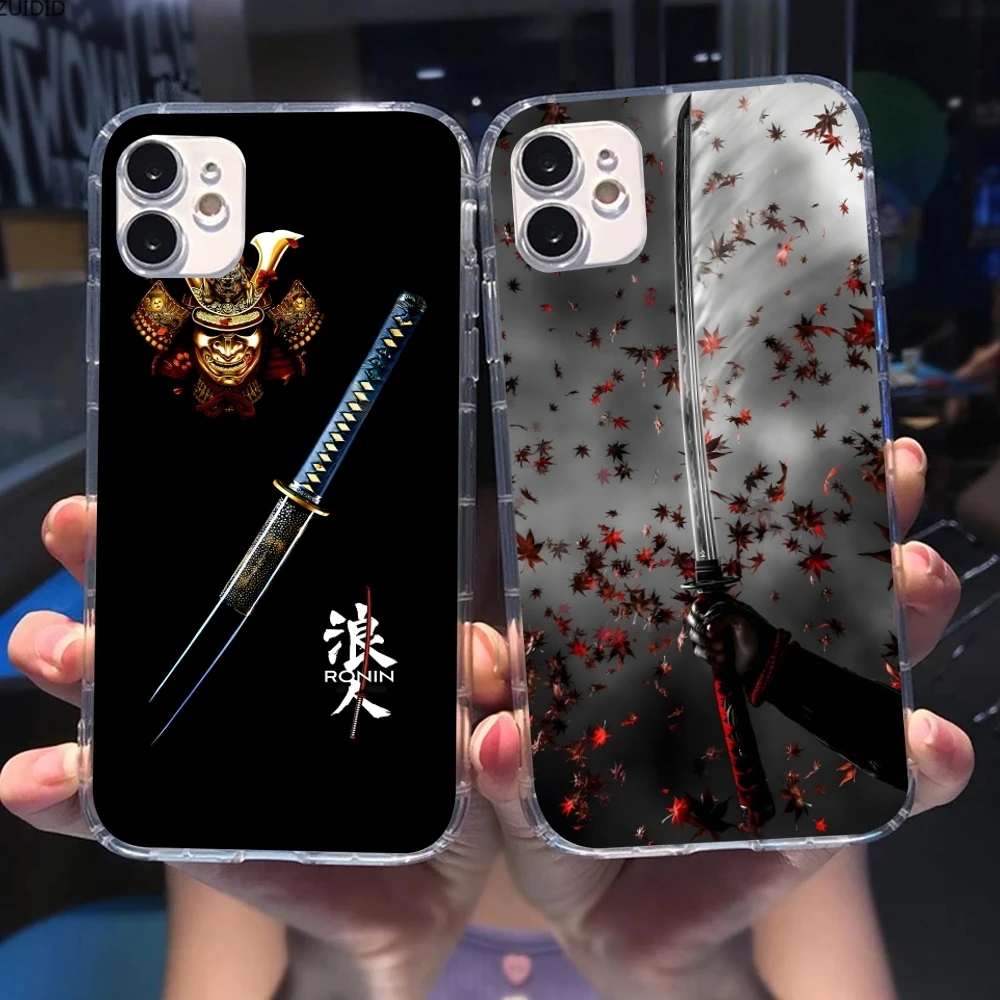 Katana Samurai Ronin Mobile Cell Phone Case for iPhone 16 15 14 13 12 11 X XR XS 8 Pro Max Plus Mini Clear Transparent Cover