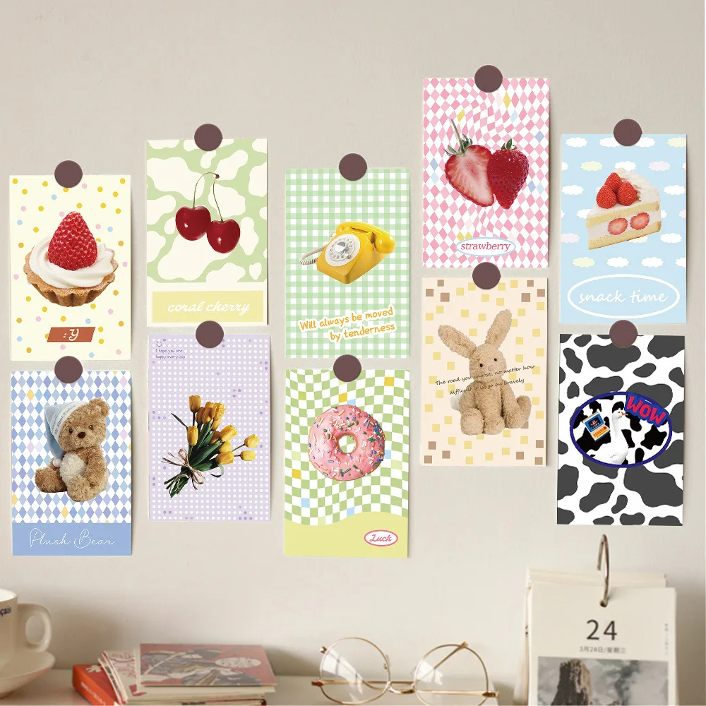 

10Pcs Ins-style Fresh and Whimsical Cream Cheese Tart Cards and Postcards for DIY Wall Decor in Bedrooms and Dorm Rooms