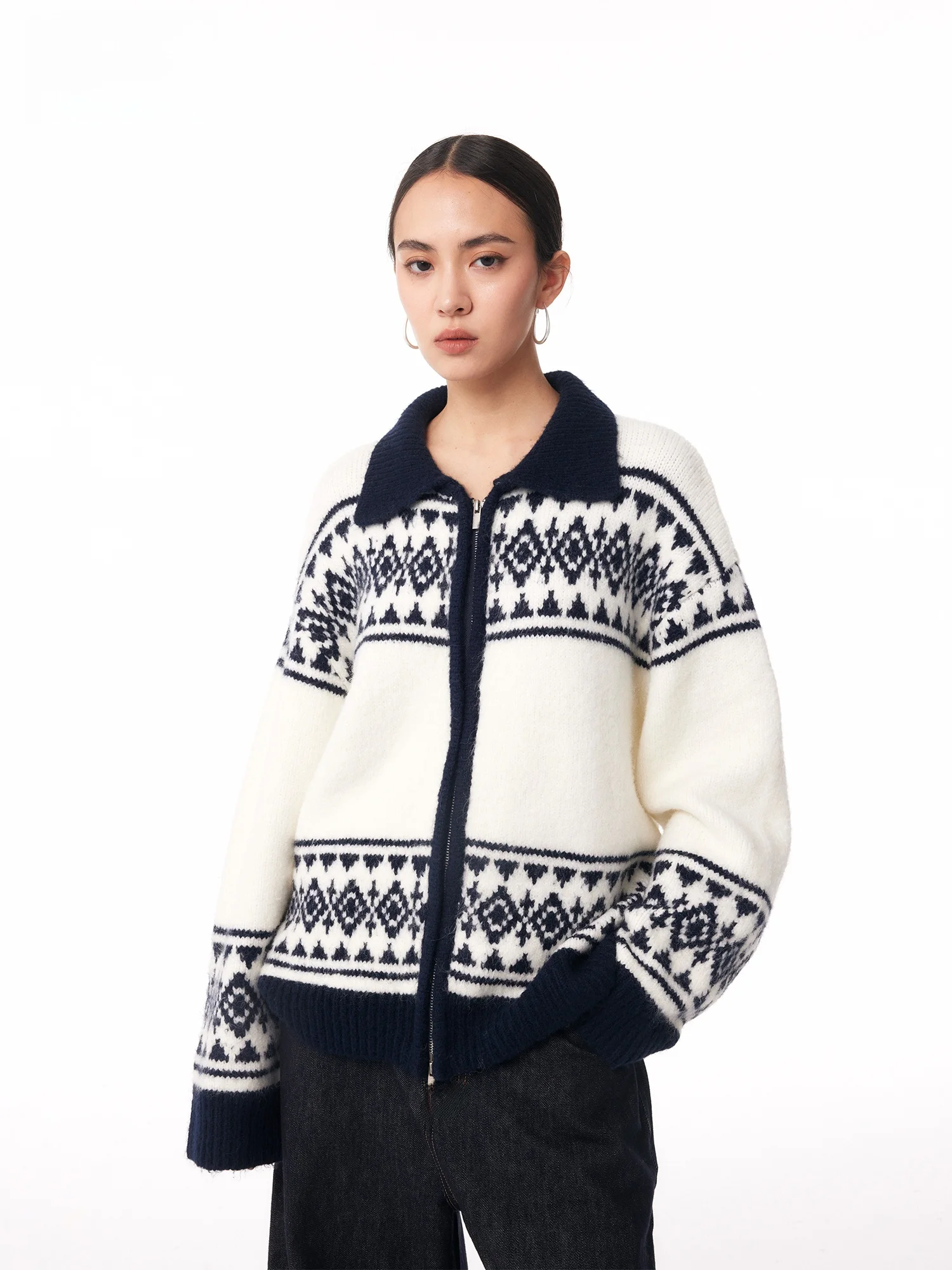 

Женский вязаный кардиган Wildund Spring Autumn Lazy Thiened из шерсти с узором Fair Isle, свободного кроя, с длинными рукавами, на молнии