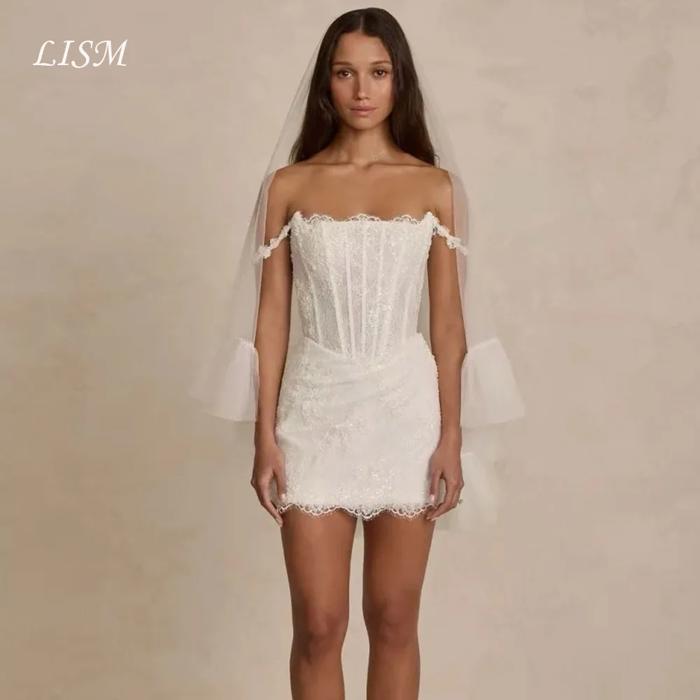 Lism Customized Vertical boned corset bodice Prom Dress Delicate eyelash lace trim vestidos de noche Short wedding / occasion