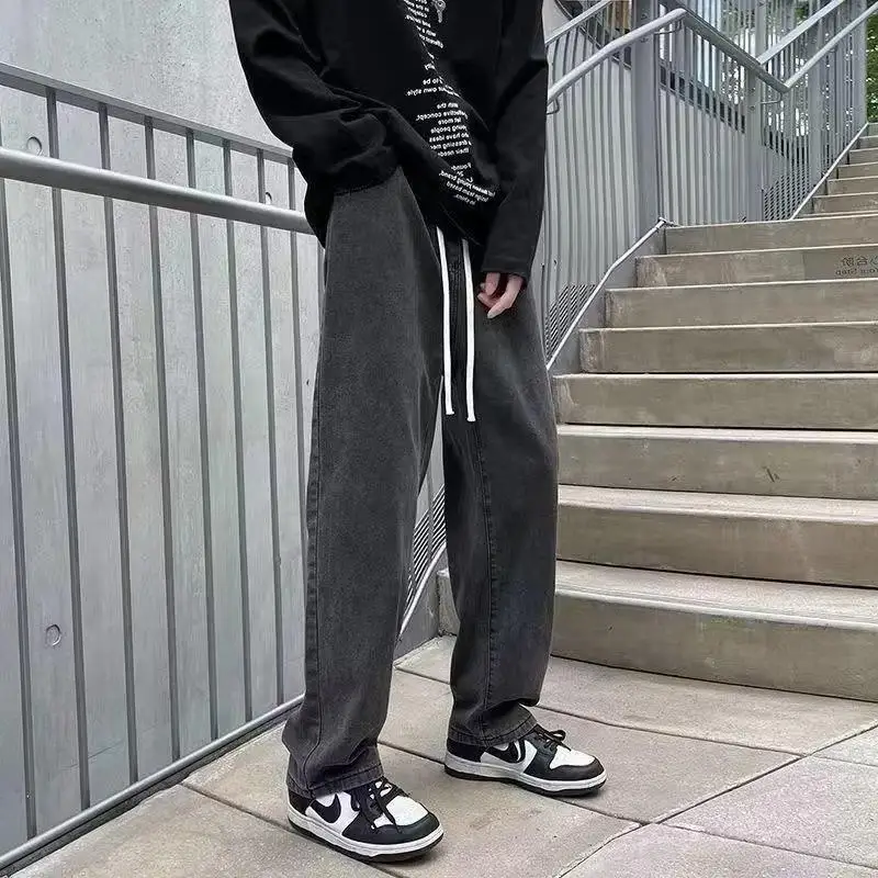 New 2025 Hot Selling Korean Men's Casual Long Denim Classic Men's Straight Leg High Street Denim Wide Leg Pants
