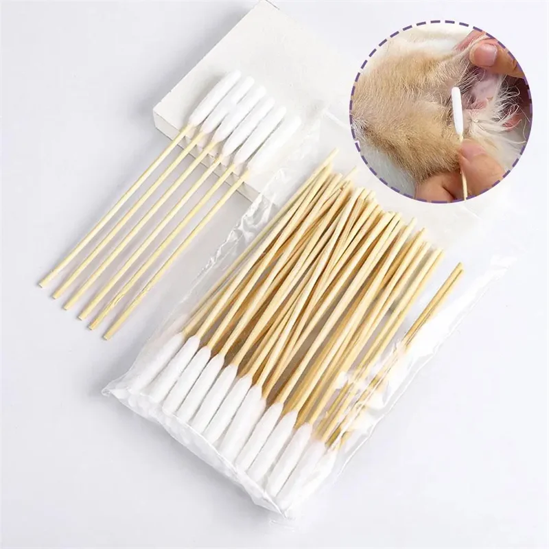 50Pcs Pet Ear Cleaner Cotton Buds Animal Ear Cleaner Big Cotton Swab Sticks Cotton Buds For Cat Dog Ear Wax Removal