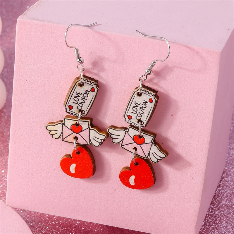 Niedliche Holz-Liebesumschlag-Ohrringe für Frauen und Mädchen, Party- und Festivalschmuck, Dekoration – Detail 6