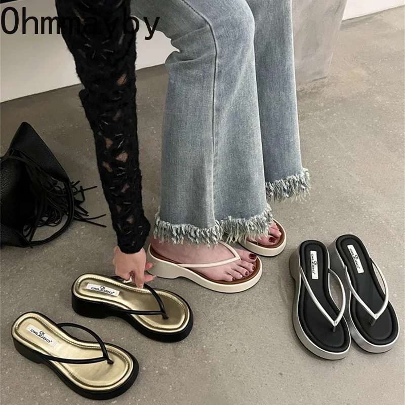 Summer Platform Women Slippes Fashion Elegant Clip Toe Wedges Slides Shoes Ladies Casual Beach Vacation Flip Flops Sandalias