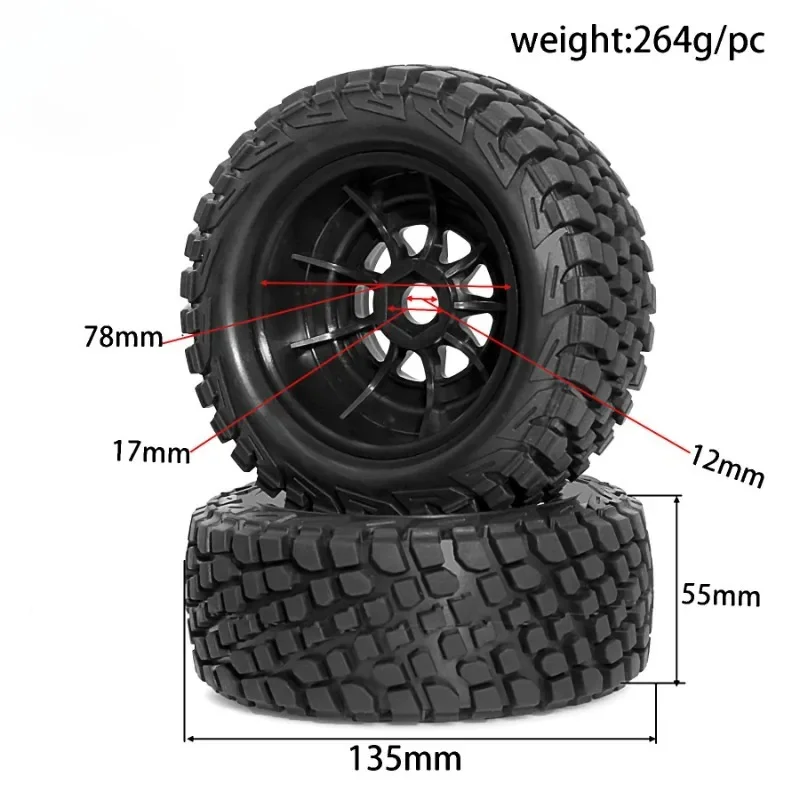 RC Short Course Truck Tires and Wheels 17mm Hex for 1:7 1:8 RC Truck Car HSP TRXS UDR FS FSR Atom ARRMA Mojave DB8 YK4072 DF7