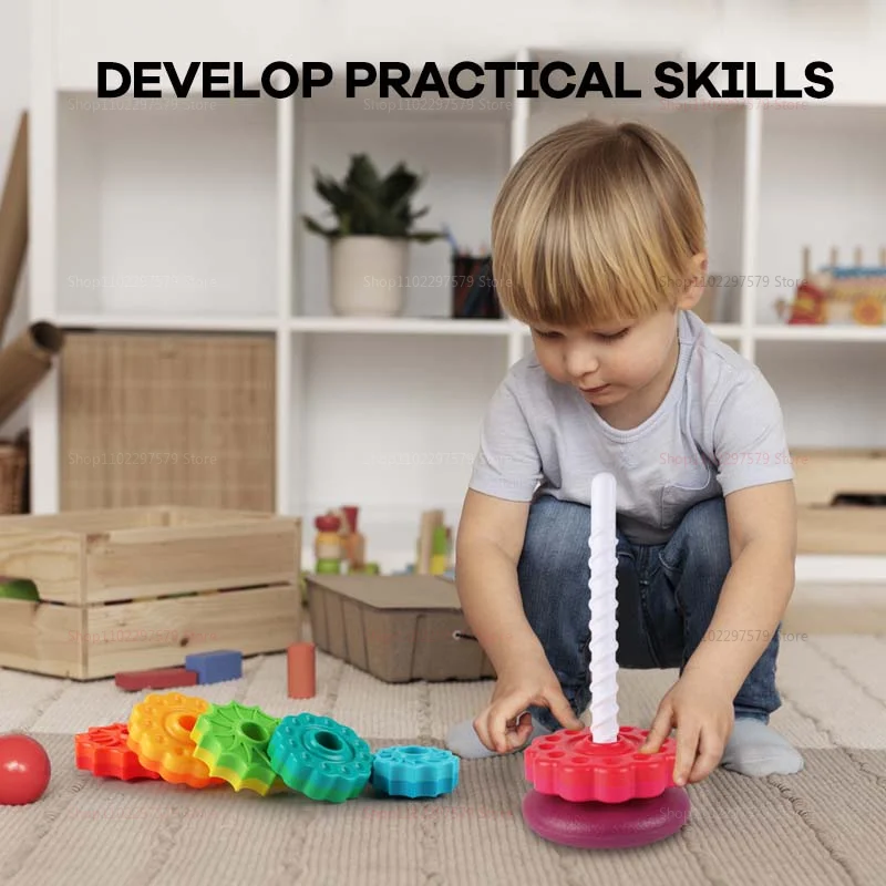 Montessori girando arco-íris torre bebê empilhamento quebra-cabeça brinquedos para crianças seguro eco amigável colorido presentes educativos para crianças