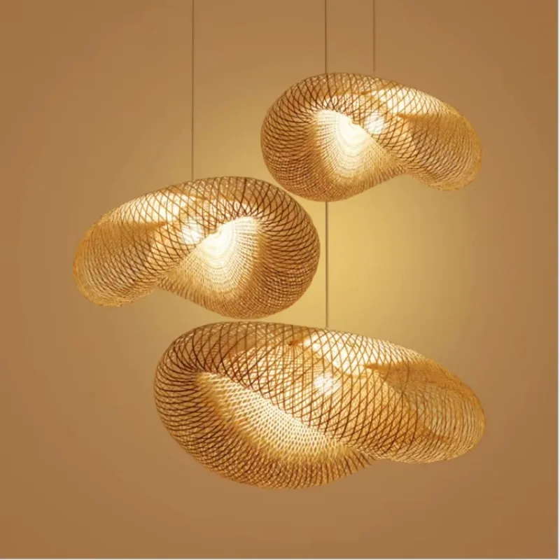 

Rattan chandelier Kitchen bamboo lampshade Hand woven lighting Wooden decoration Modern ceiling lamps