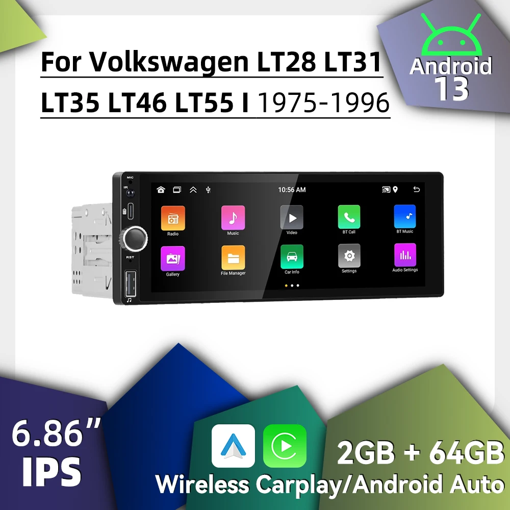 Радио Carplay Android Auto 1 Din для VW Volkswagen LT28 LT31 LT35 LT46 LT55 1 I 1975-1996 6,86 дюйма, автомобильный мультимедийный стерео головное устройство