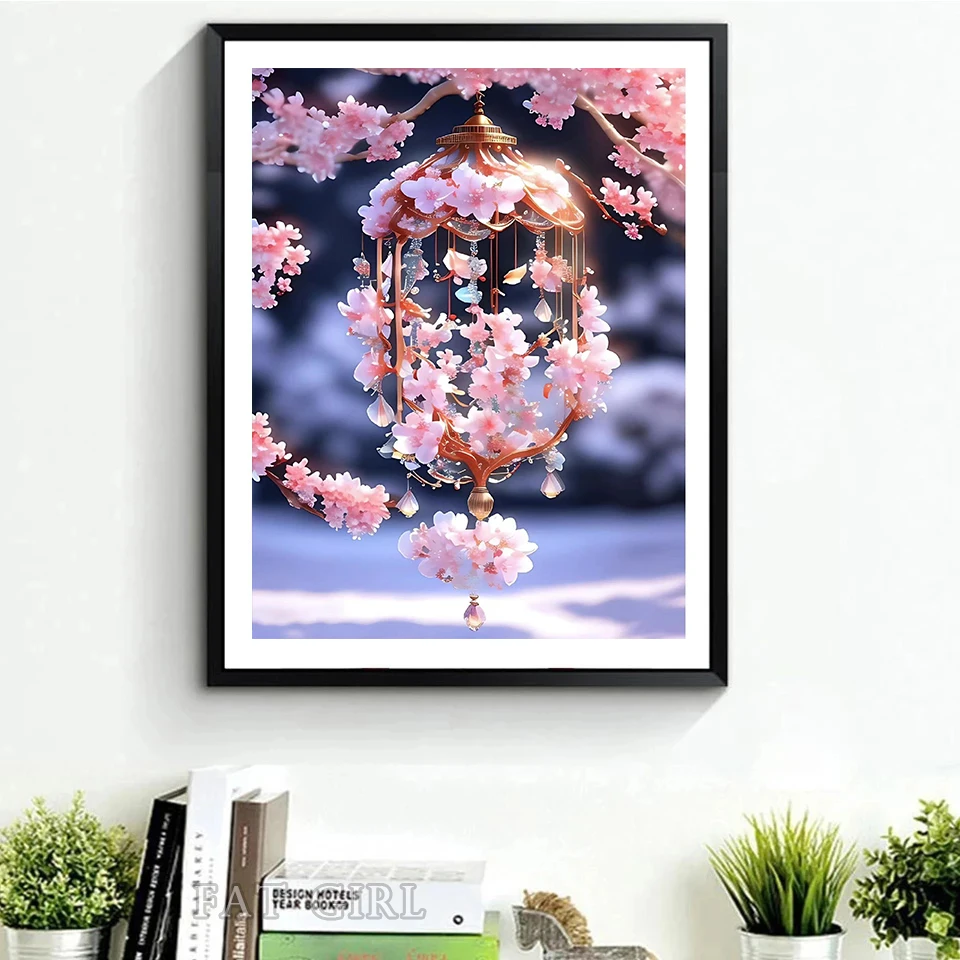 5D DIY Full Diamond Painting Set Flower Wind Chime Embroidery Dream Scenery Wall Sticker Mosaic Art Rhinestone Home Decor A50