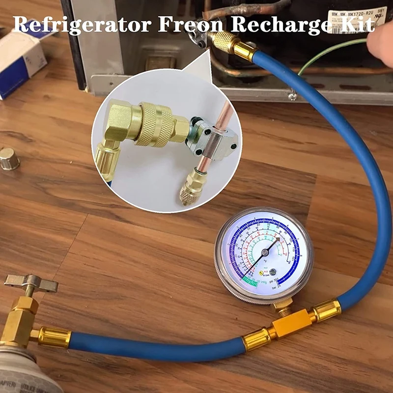 Refrigerator Freon Recharge Hose With Gauge Kit R134A R12 R22,With BPV31 Piercing Tap Valve,For A/C Refrigerant System