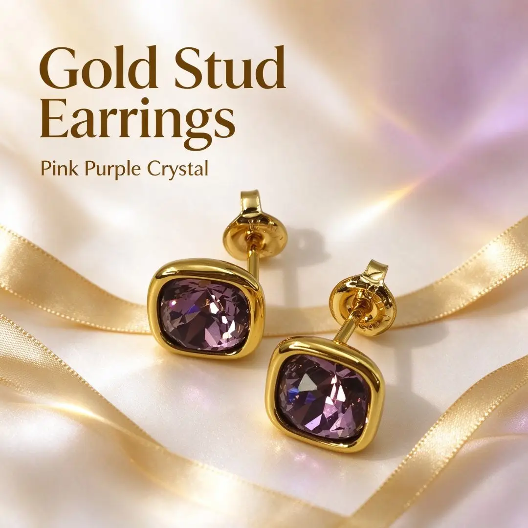 2026 Spain Noble and Mysterious Gold Square Amethyst Earrings Jewelry Accessories, Banquet Gifts