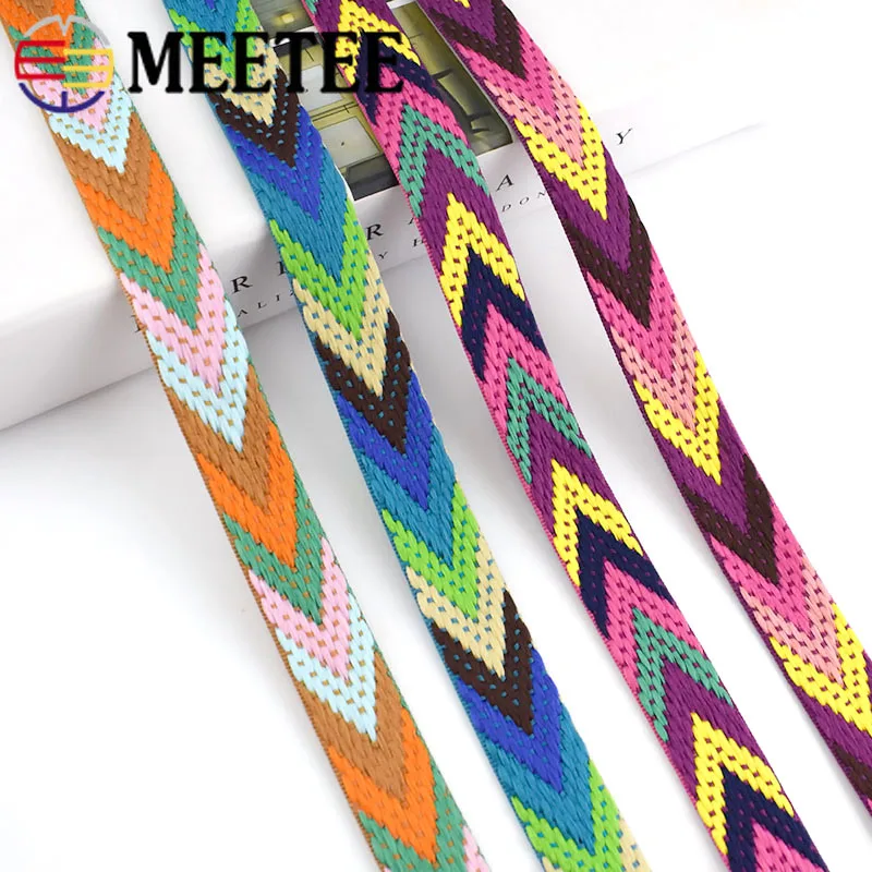 Meetee 5/10Meters 22mm Polyester Jacquard Webbing Strap Bags Shoulder Tape Ribbon Bias Binding Clothing DIY Sewing Accessories