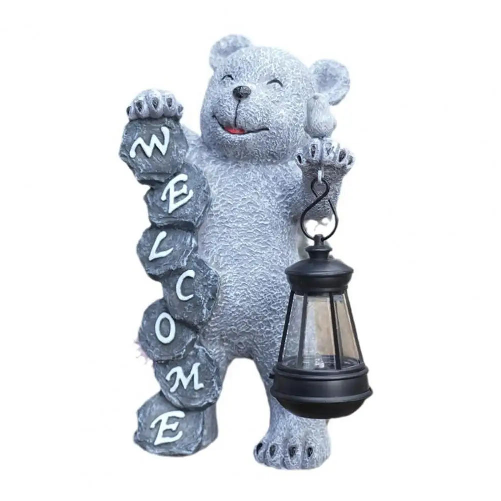 

Welcome Sign Bear Statue Solar Powered Bear Decor Solar Led Bear Statue for Garden Decor Resin Figurine Sculpture with for Lawn