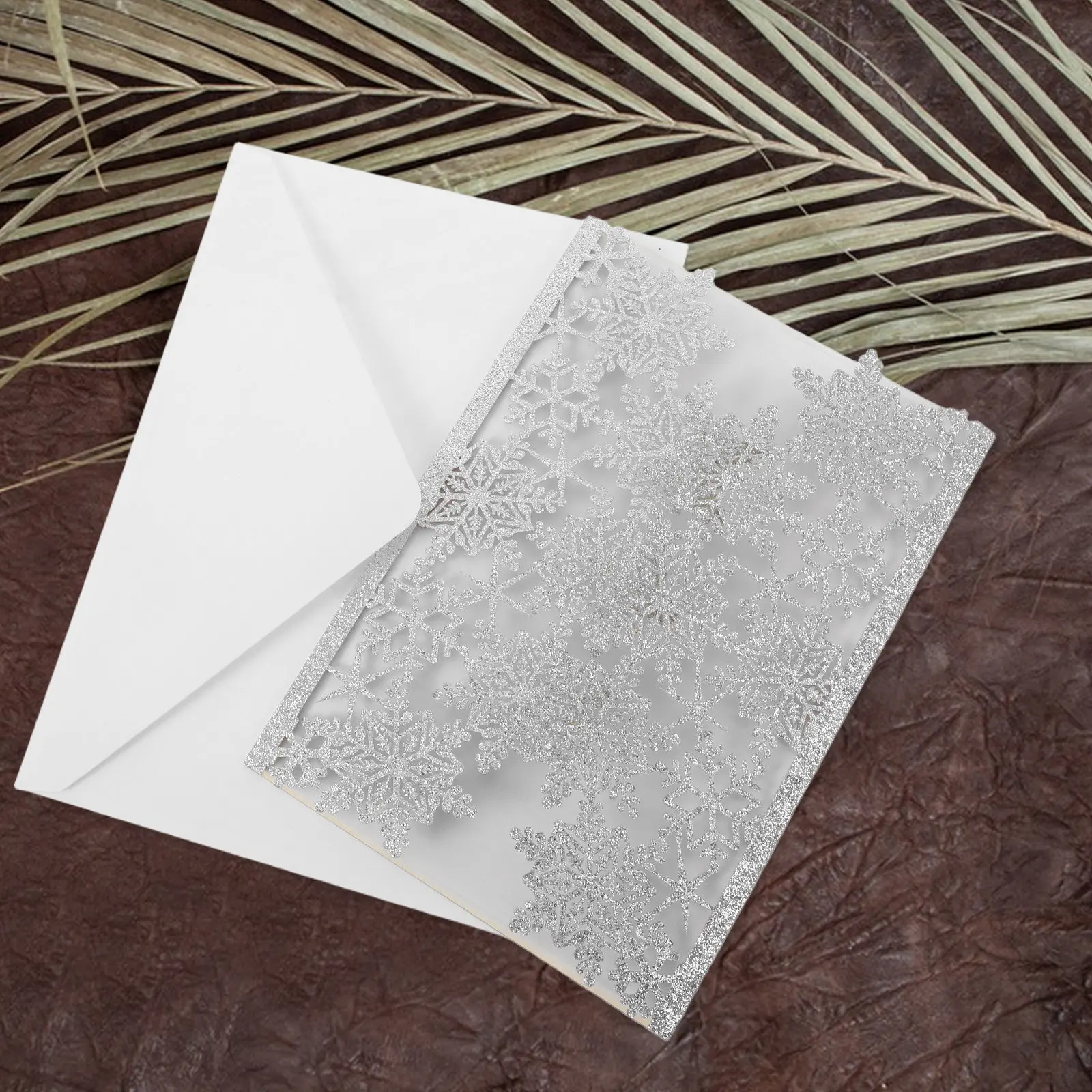 10Sets Glitter Snowflake Wedding Invitation Kits Laser Cut Design for Xmas Winter Party Engagement Thank You Cards