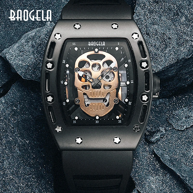 Baogela Pirate Skull Style Men Watch Silicone Luminous Quartz Watches Military Wateproof Skeleton Wristwatch For Man 1612