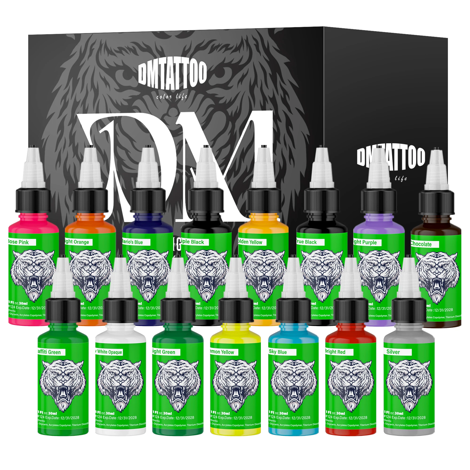 

DM 30ml Tattoo Ink 15 Colors Natural Plant Extract Pigment Body Painting Long Lasting No Color Loss Professional Tattoo Ink