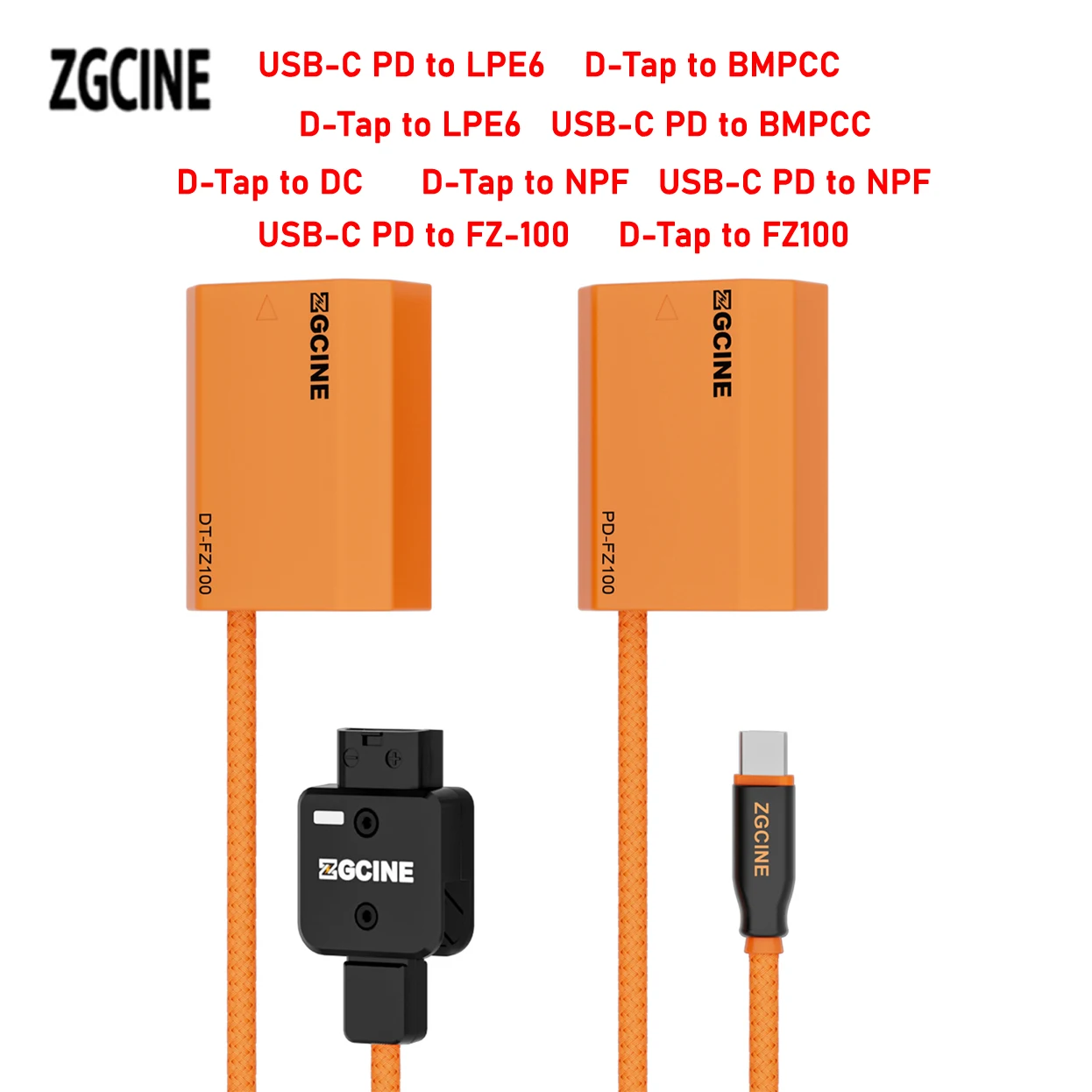 

ZGCINE USB-C/D-Tap PD to LPE6/FZ-100/NPF/BMPCC Dummy Battery Cable