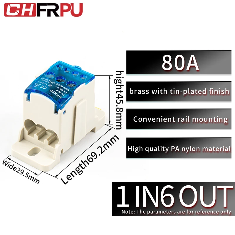 CHFRPU rail type terminales electricos de crimpado One in six out branch box Copper terminal connector UKK80A junction box