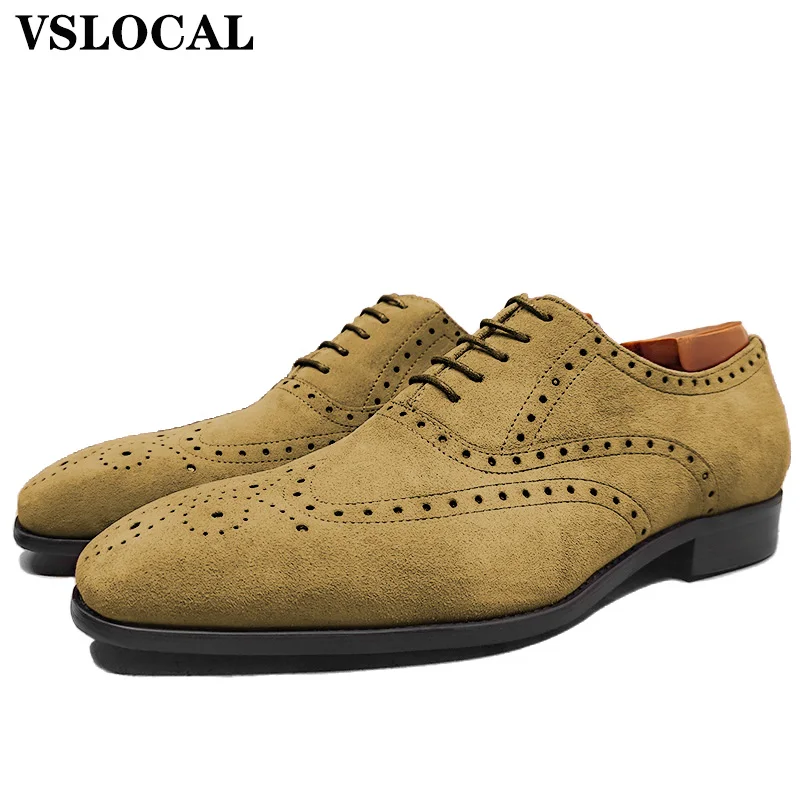 

Luxury Men's Oxford Shoe Lace up Suede Leather Khaki Black Pointed Toe Mens Dress Casual Shoes Banquet Wedding Shoes Men