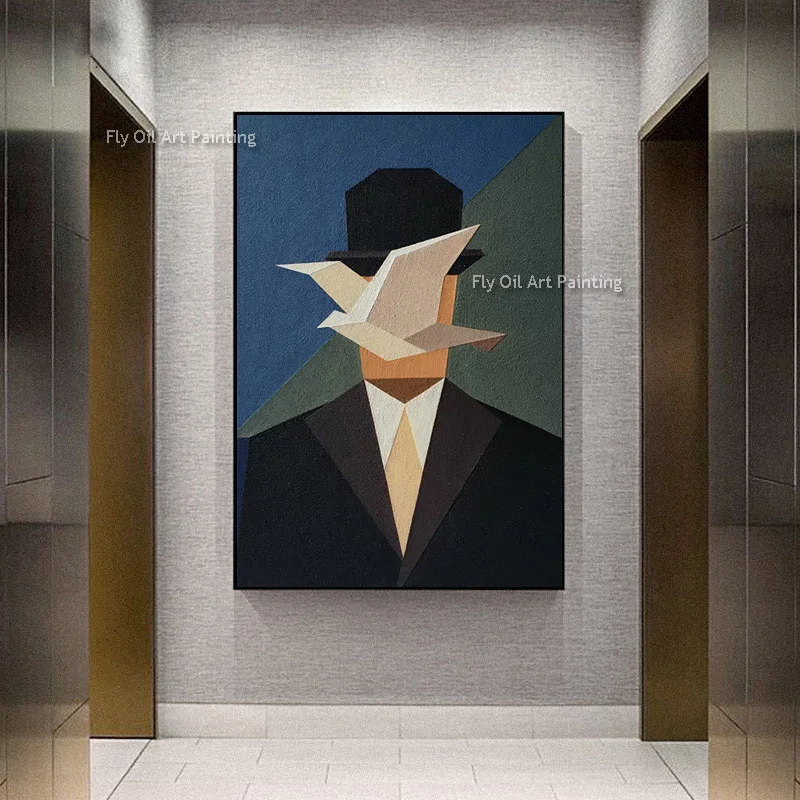 التصميم الأصلي رسمت باليد الأسود Grantleman شهم أبيض قبعة سوداء النفط اللوحة مجردة الأخضر الأزرق الأبيض الطيور قماش الفن