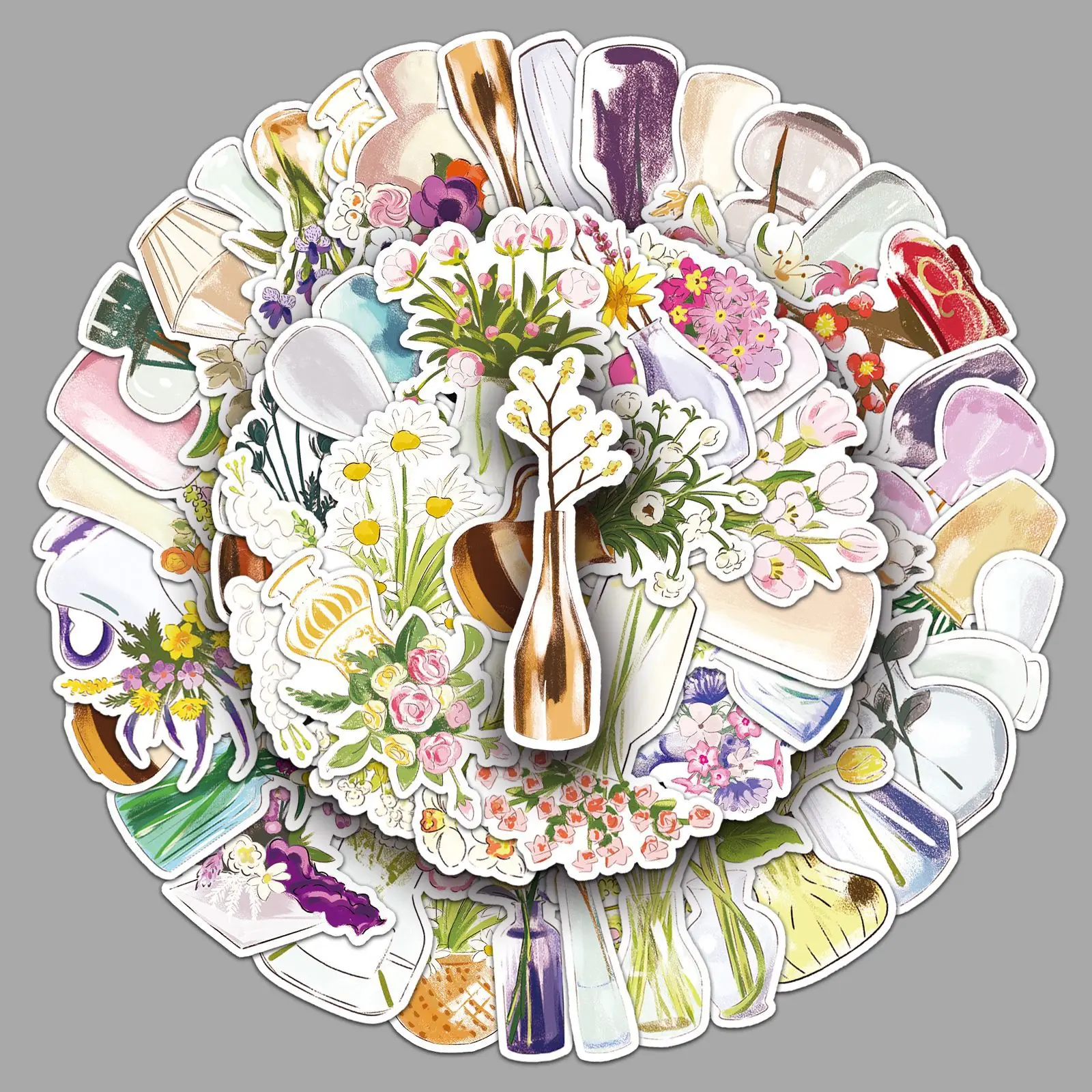 

50 PCS hand-painted vase stickers for mobile phone cases computers luggage cartoon waterproof decorative stickers