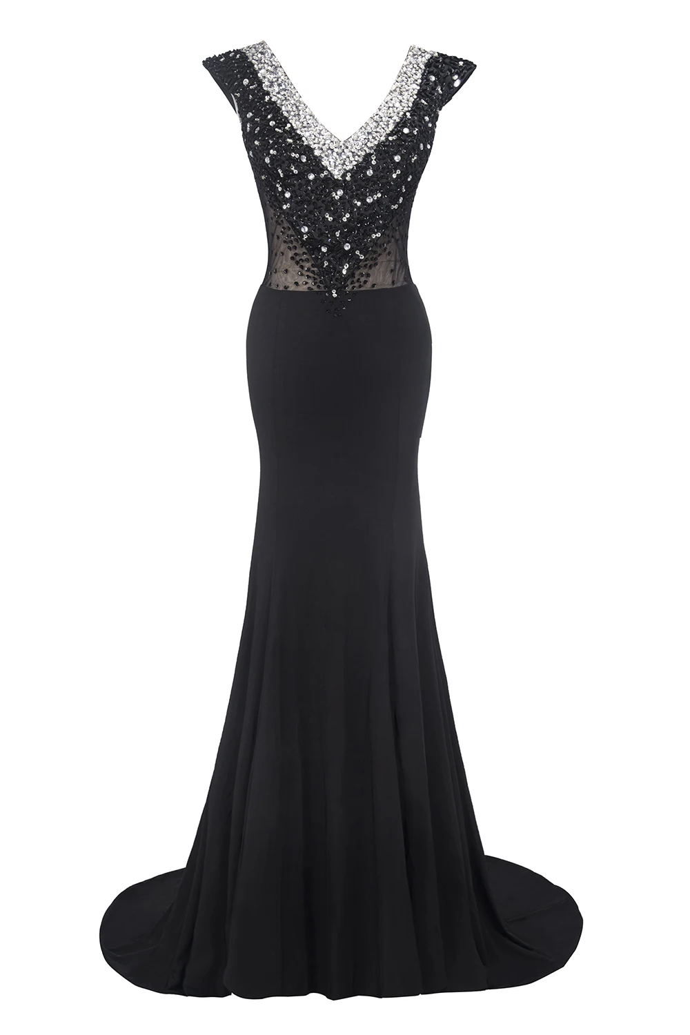 BABYONLINE Mermaid Prom Dress Crystal Sleeveless Sequin Appliqulies V Neckline with Sexy Open Back Gown Formal Evening Party