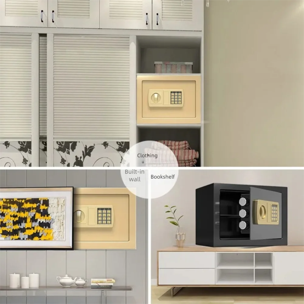 Metal Safety Deposit Box Small Black Gold Digital System Safe Theft Proof Combination Lock Fireproof Safe Box