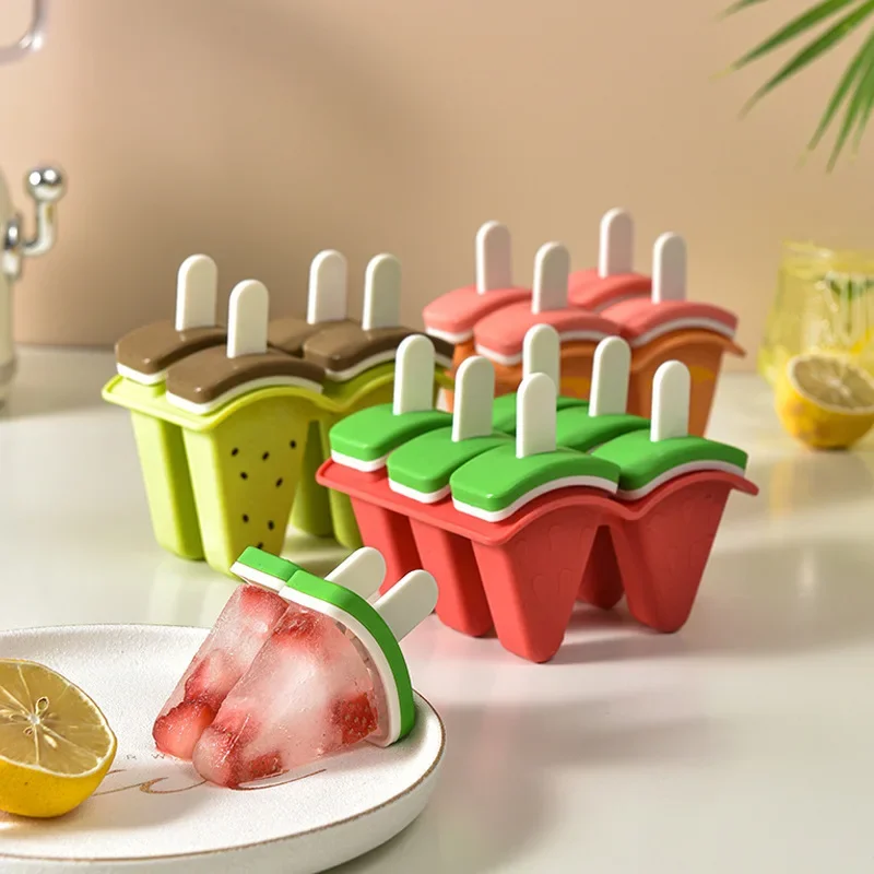 

4grids Ice Cream Mold with Cover Watermelon Shape Mold DIY Homemade Ice Popsicle Mould Frozen Juice Ice Cream Make Kitchen Tools