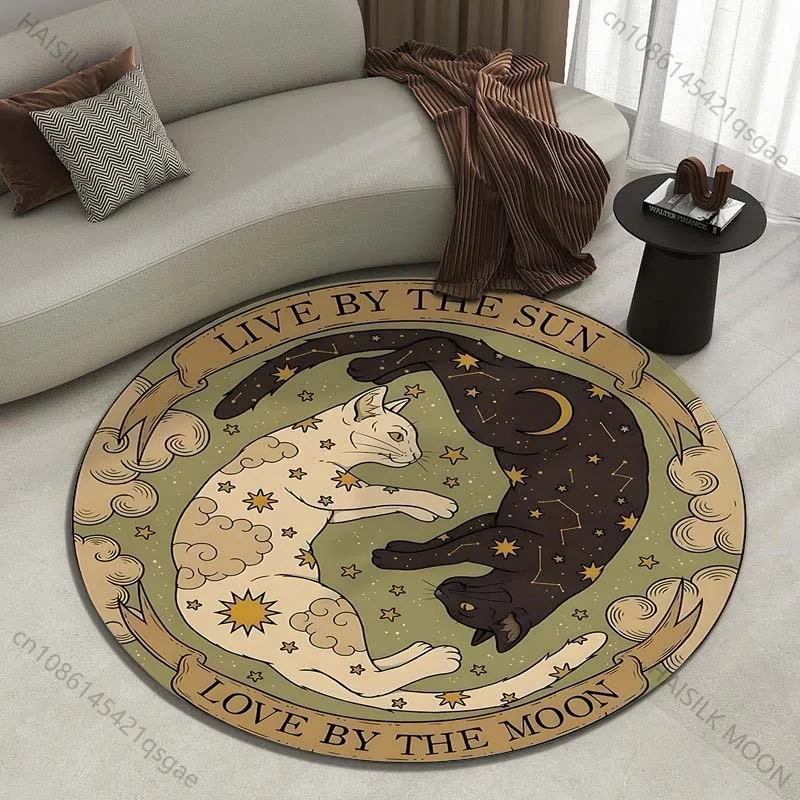 1pc retro tarô gato impressão tapete redondo para o quarto sala de estar capacho sofá mesa decoração casa área tapete para presentes
