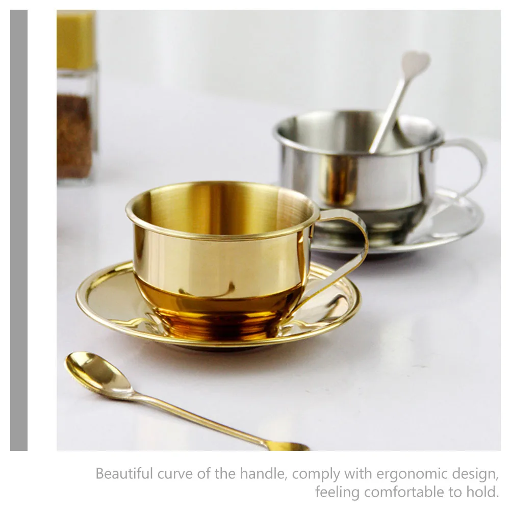 

Coffee Cup and Saucer Set Tea Cups Saucers Afternoon with Spoon Teacups Espresso Mug Stainless Steel Mugs