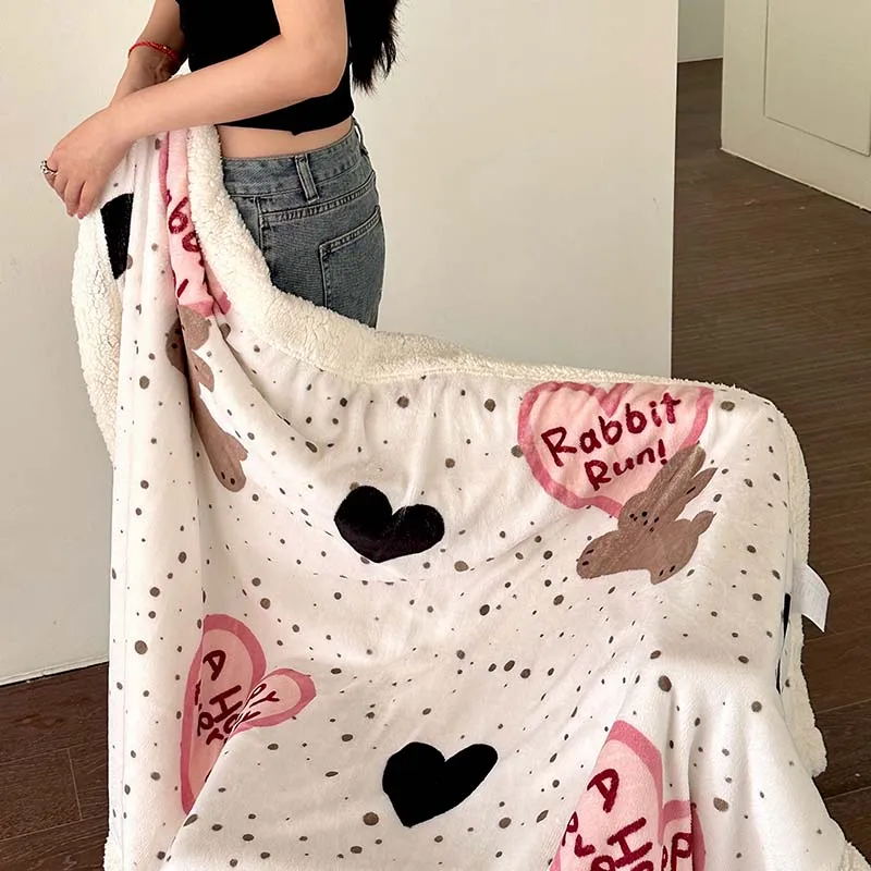 Running Rabbit Thickened Throw Blanket for Women Children Warm Pink Black Love Shawl Dark Gray Polka Dot Print Girl Blankets