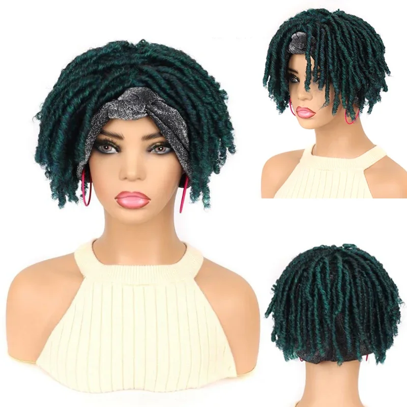 

Synthetic Braided Wigs With Headband Short Ombre Braided Dreadlock Wig Afro Kinky Faux Locs Crochet Twist Hair Wigs For women