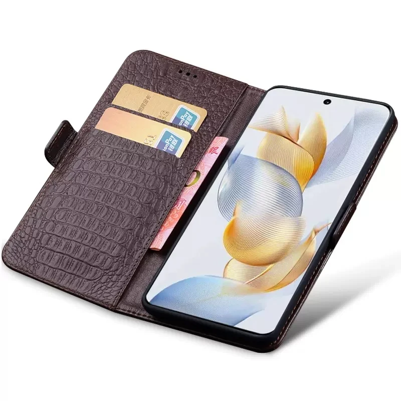 Imagem -02 - Couro Genuíno Flip Phone Cover para Huawei Carteira Bolsa para Honor 90pro Shell de Pele Magnética