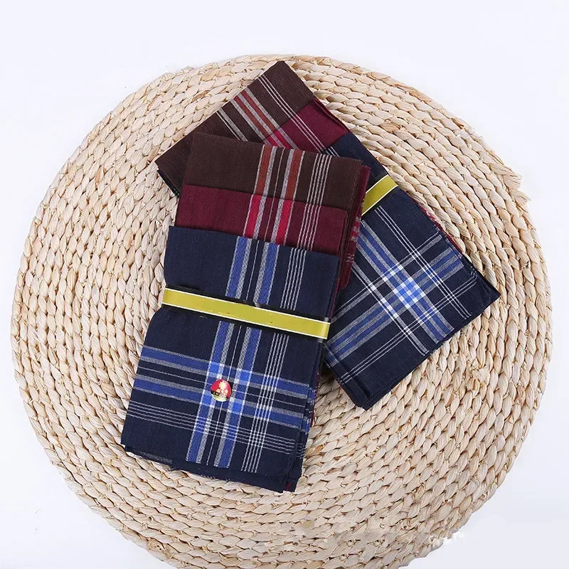 3Pcs 37x37cm Polyester Cotton Old Men Woven Sweat Absorbing Wiping Hand Towels Classic Handkerchiefs