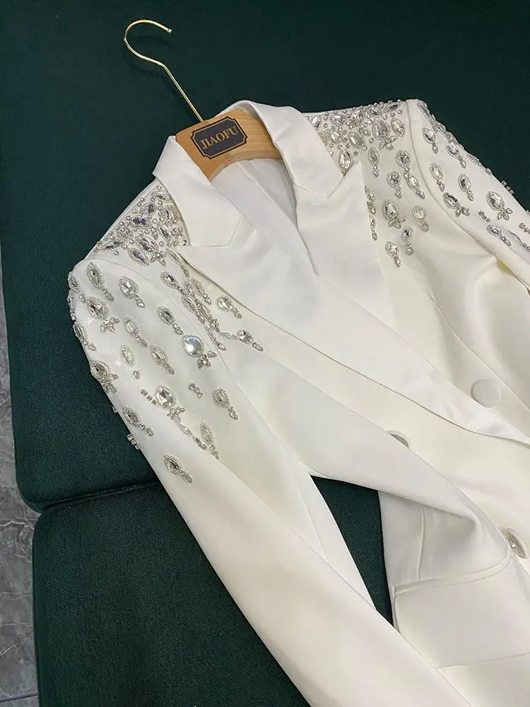 

Блестящий жакет с бриллиантовой отделкой и длинным рукавом, с тяжелой вышивкой, в стиле знаменитостей, ручной работы, для повседневной носки, женский.