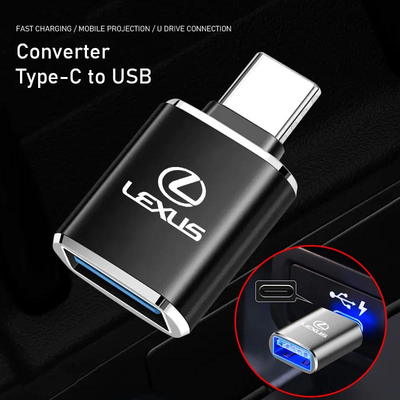 TypeC To USB Adapter OTG Converter Connector For Lexus F SPORT ES RX NX LS UX LM LX GX LC RZ IS CT GS RC HS SC TX LBX IS300 RX35