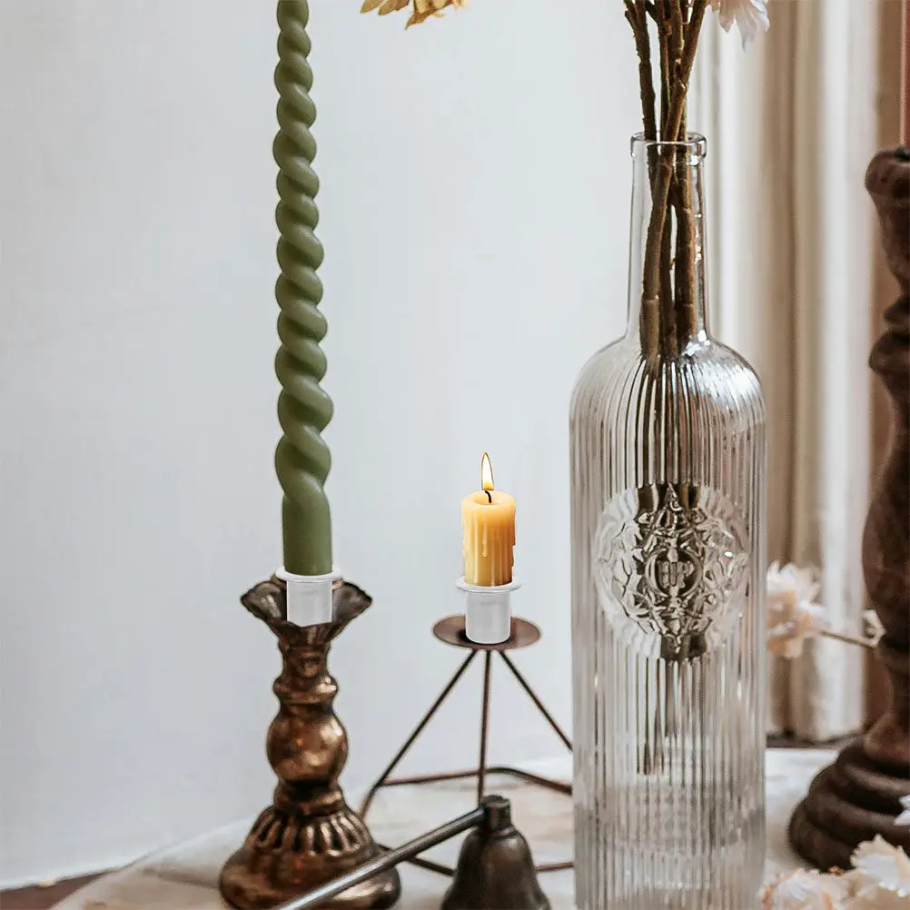 6Pcs Stylish Silver Metal Candlestick Cup Liners Wax Preventers for Tall Candlestick Holders Home Restaurant Cafe Table Decor