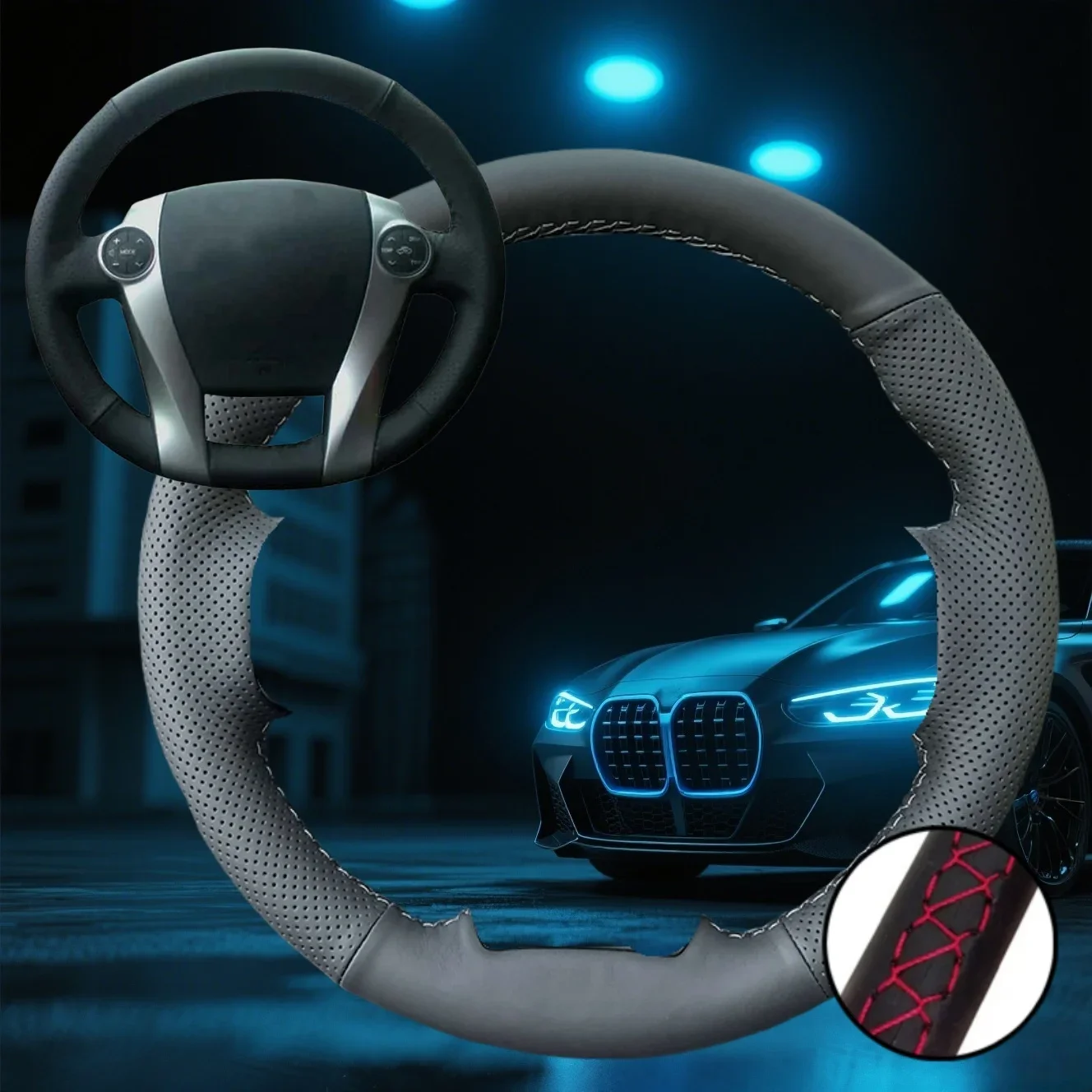 Customized Car Steering Wheel Cover For Toyota Prius 30(XW30) 2009-2017  Aqua 2014 2015 Car Accessories Hand-sewn Steering Wrap