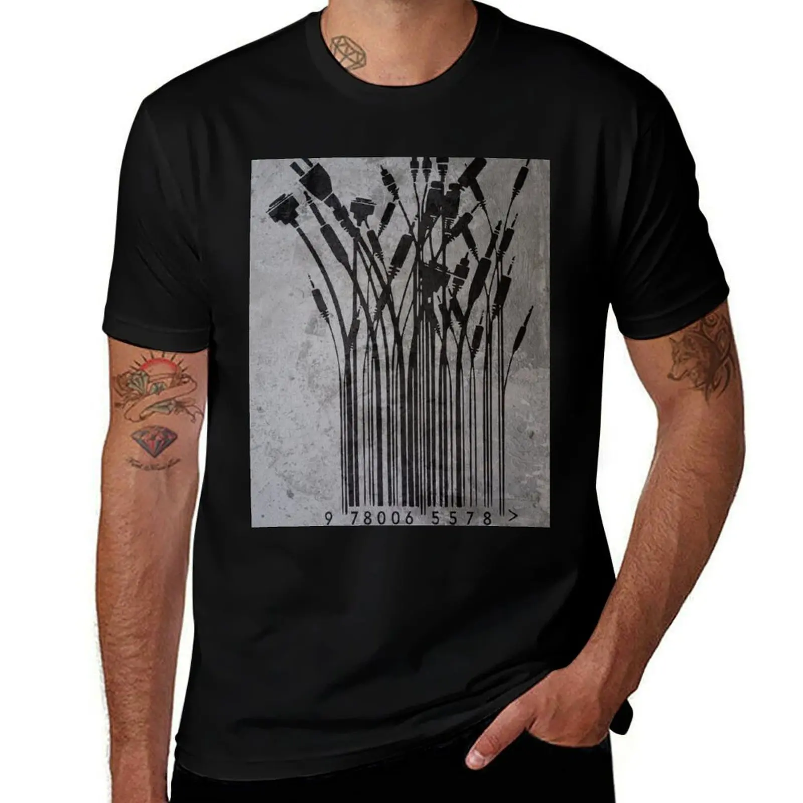 

BANKSY STENCIL STYLE URBAN GRAFFITI SPRAY PAINT UPC CODE CABLES T-Shirt summer clothes Clothing mens graphic t-shirts hip hop